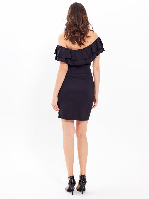 Off-the-shoulder bodycon dress with ruffles