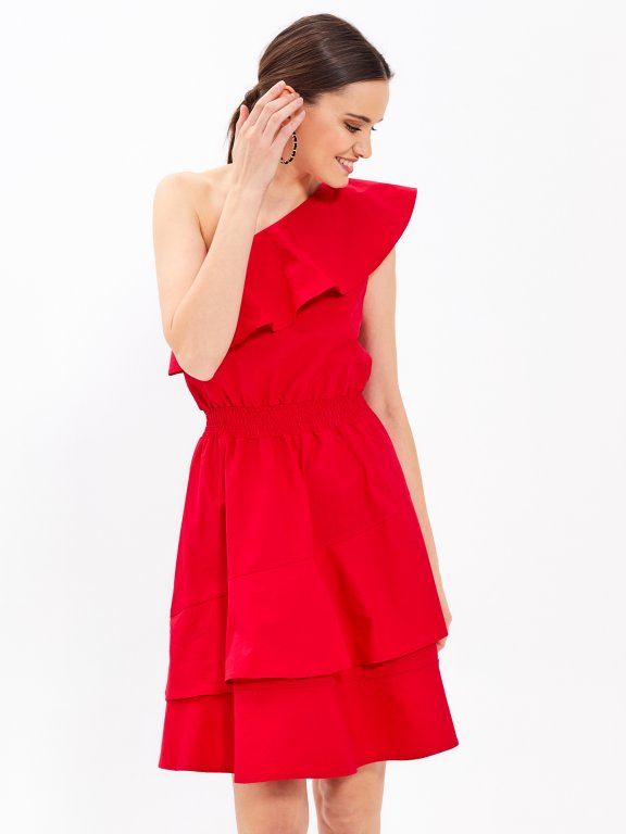 One-shouldler dress with ruffle