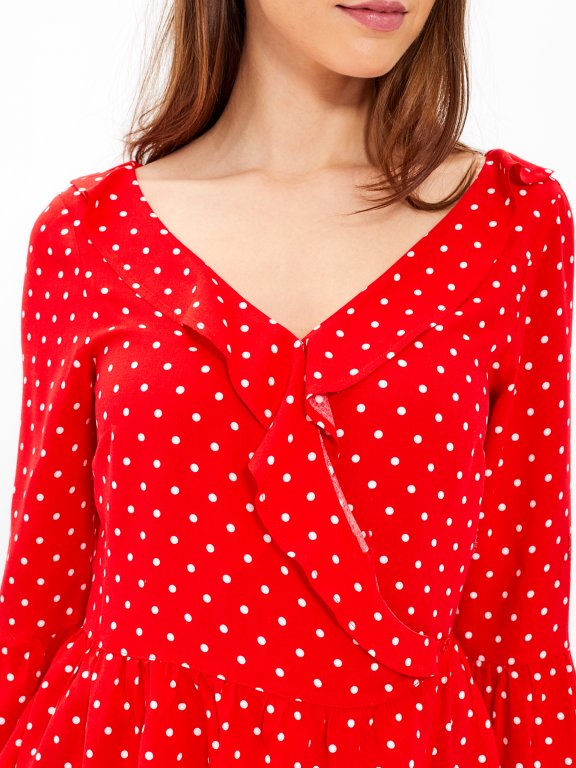Polka dot print ruffle blouse