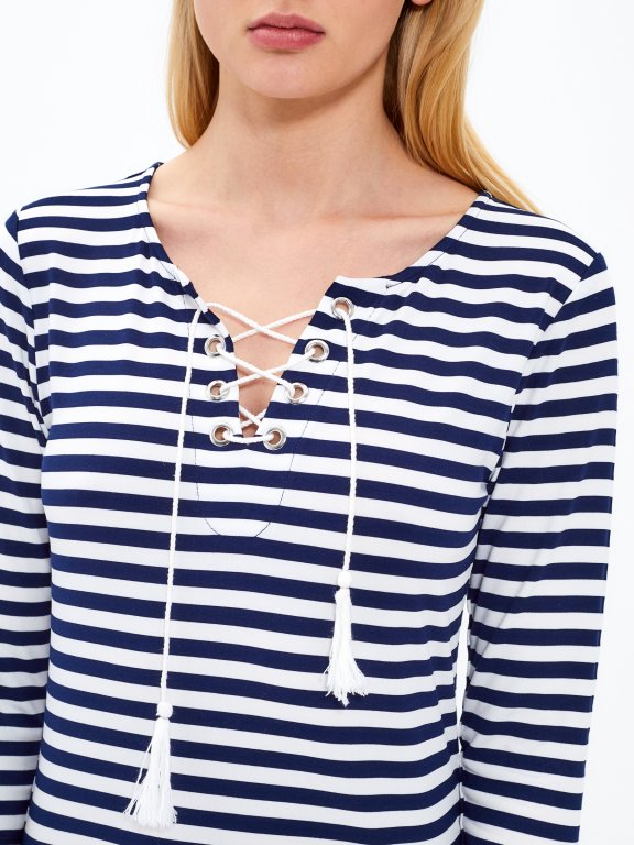 Striped top with front lacing