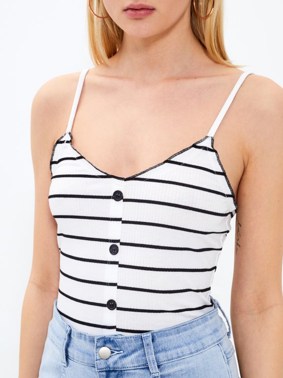 Striped tank with buttons