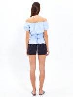 Lace-up waist off-the-shoulder blouse