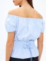 Lace-up waist off-the-shoulder blouse