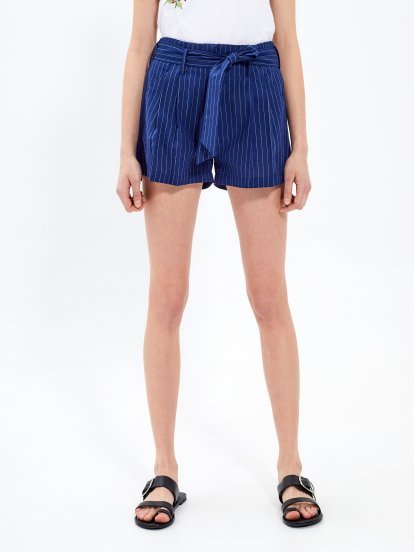 Striped shorts with decorative belt