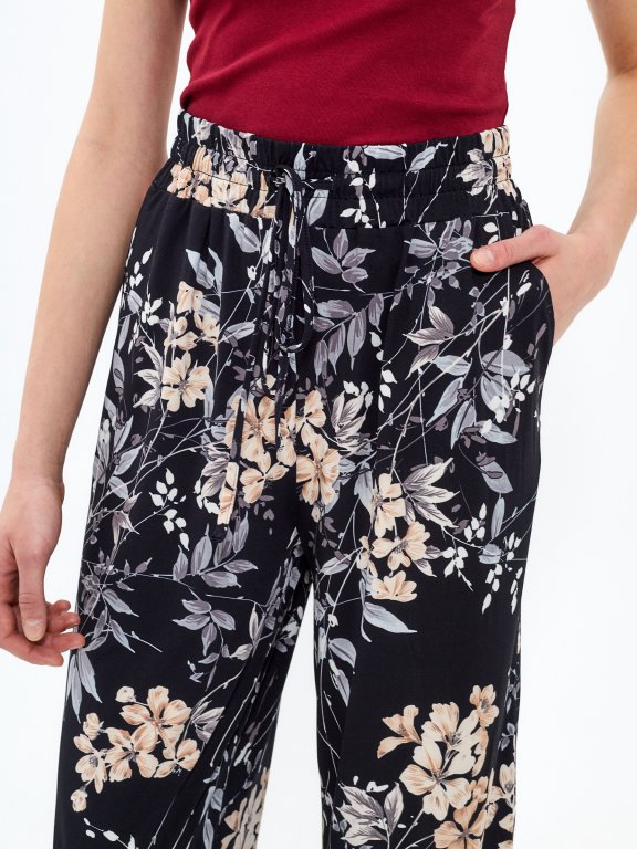 Floral print wide leg trousers