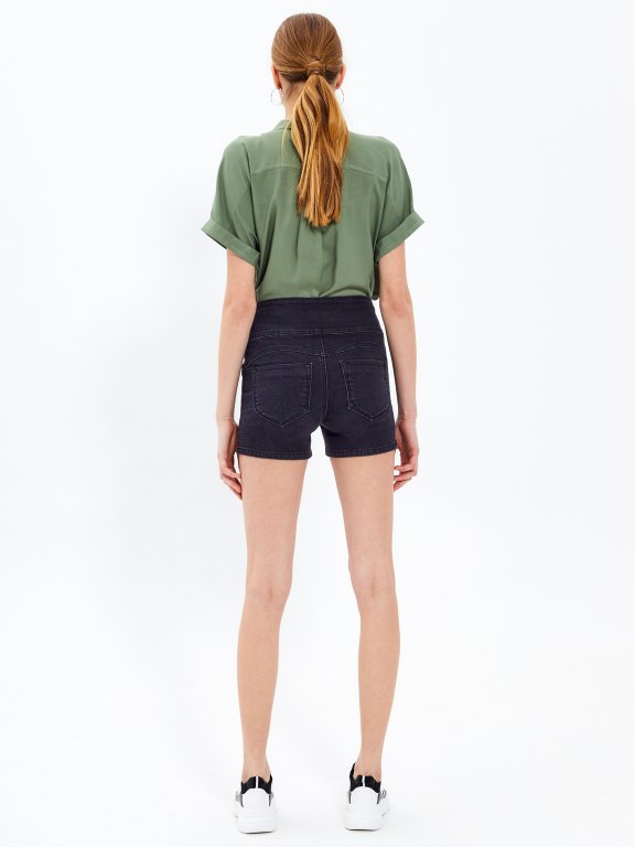 High-waist denim shorts