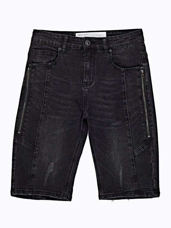 Denim slim fit shorts with zippers