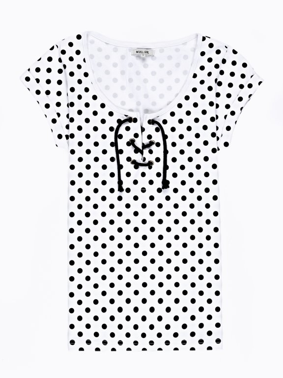 Polka dot print t-shirt with front lacing