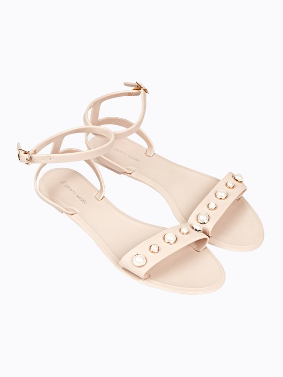 JELLY FLAT SANDALS WITH PEARLS