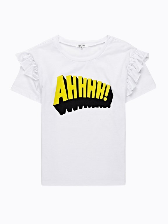 Ruffle sleeve t-shirt with print