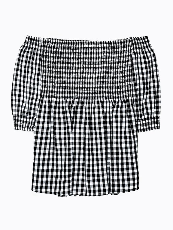 Off-the-shoulder gingham blouse top