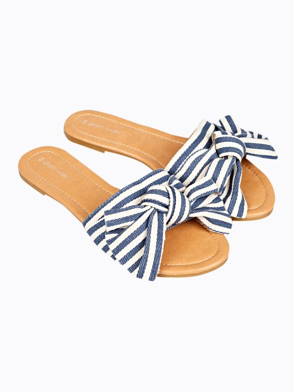 Flat slides with stripes and ribbon