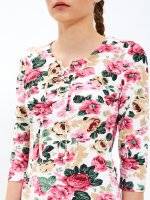 Floral print dress with front lacing