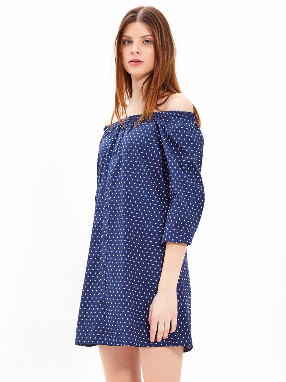 Polka dot print off-the-shoulder dress