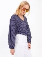 Striped crop wrap blouse