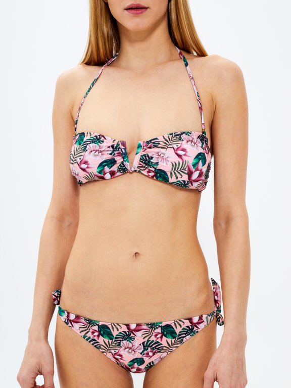 Strój kąpielowy Bandeau Bikini z nadrukiem kwiatowym - góra