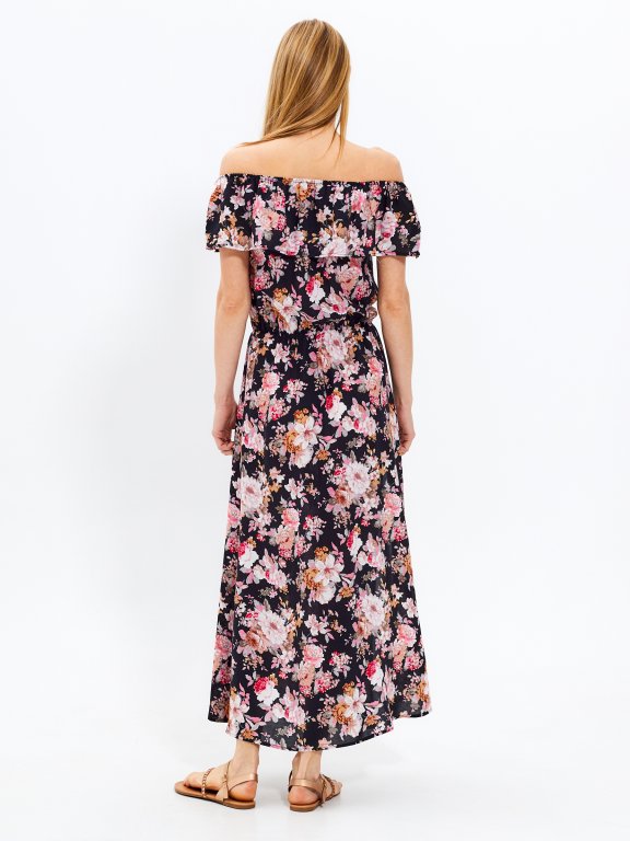 Floral print maxi dress with ruffle