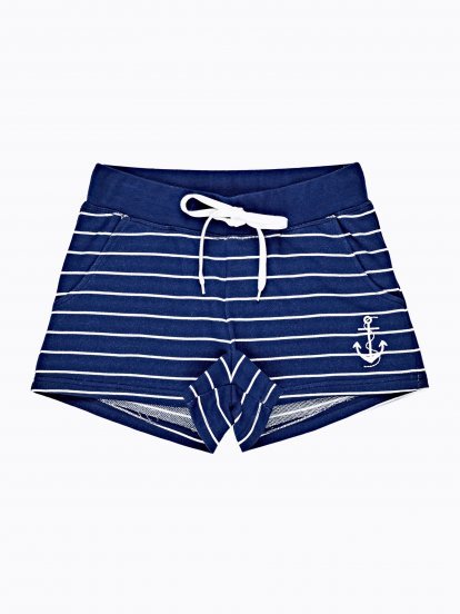 Striped sweat shorts with anchor embroidery