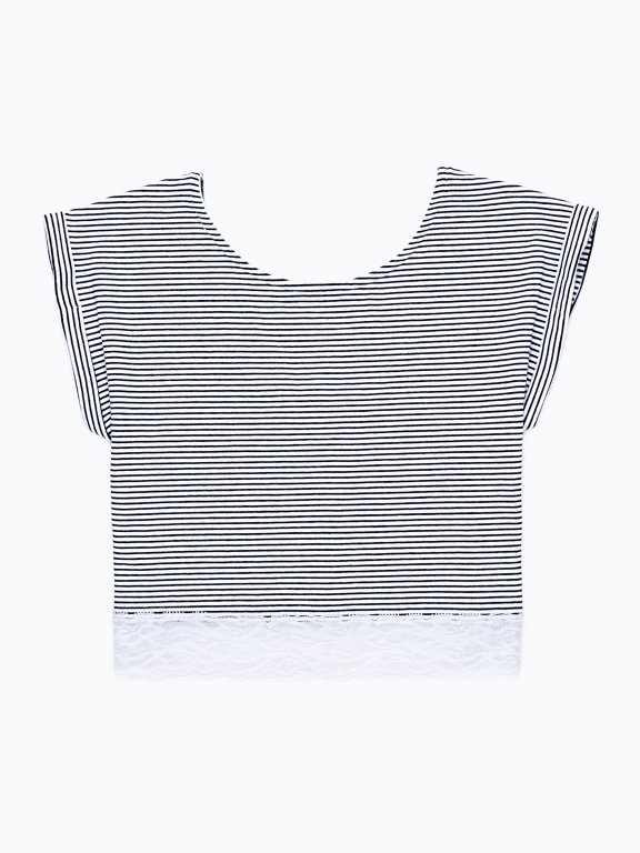 STRIPE CROP TOP WITH LACE DETAIL