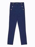 High waisted slim trousers with decorative buttons