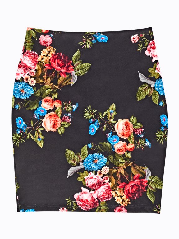 Puzdrová sukňa s kvetinovou potlačou