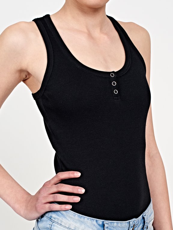 Basic rib-knit tank top with front buttons