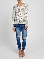 FLORAL PRINT VISCOSE BLOUSE WITH FRONT LACING