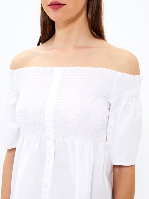 Off-the-shoulder button down top