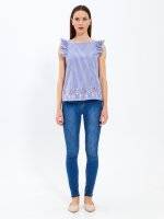 Striped blouse top with embroidery