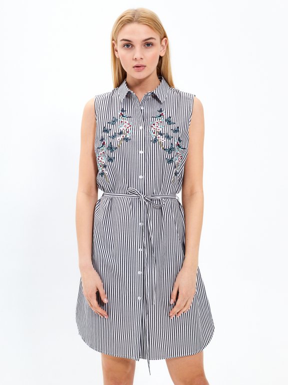 Striped shirt dress with embroidery