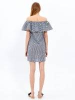 Embroidered gingham dress with ruffle