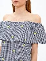 Embroidered gingham dress with ruffle