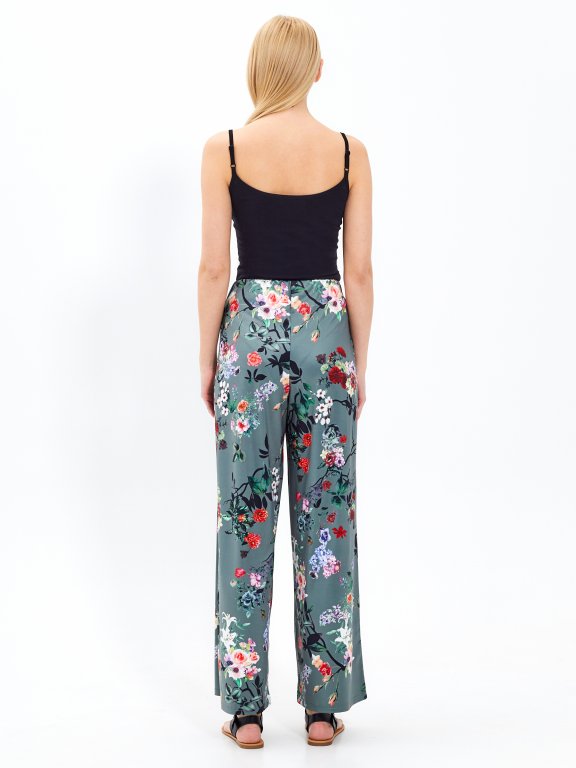 Flower print wide leg trousers
