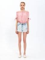 Denim shorts with floral embroidery