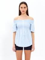 Off-the-shoulder button down top