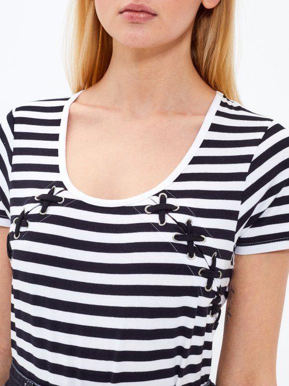 Striped top with lacing