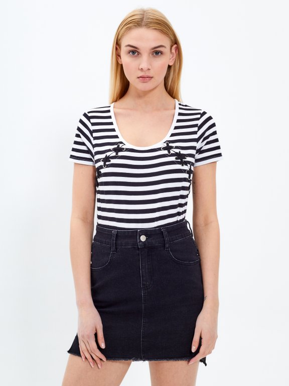 Striped top with lacing