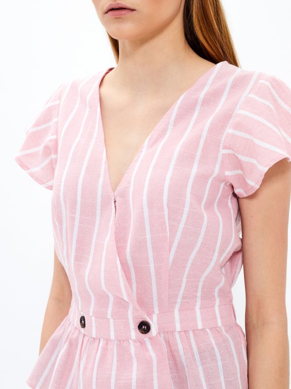Striped peplum top with buttons