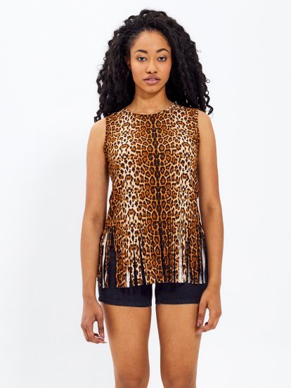 Animal print top with tassels