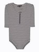 Striped bodysuit with front zipper