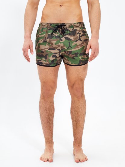 Camo print swim shorts with contrast trim