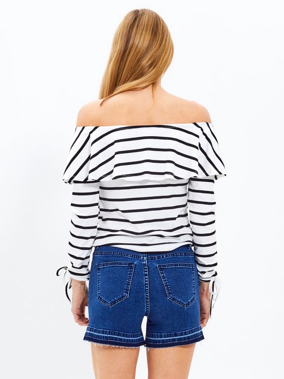 Striped off-the-shoulder ruffle top