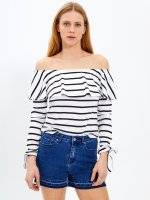 Striped off-the-shoulder ruffle top