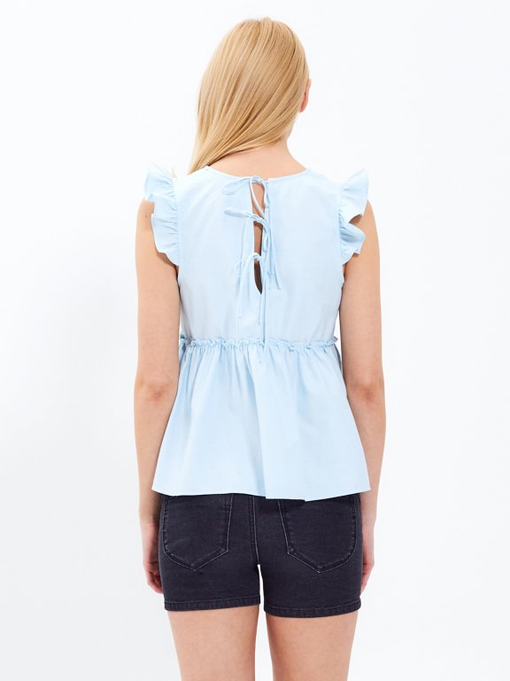 V-neck blouse top with ruffles