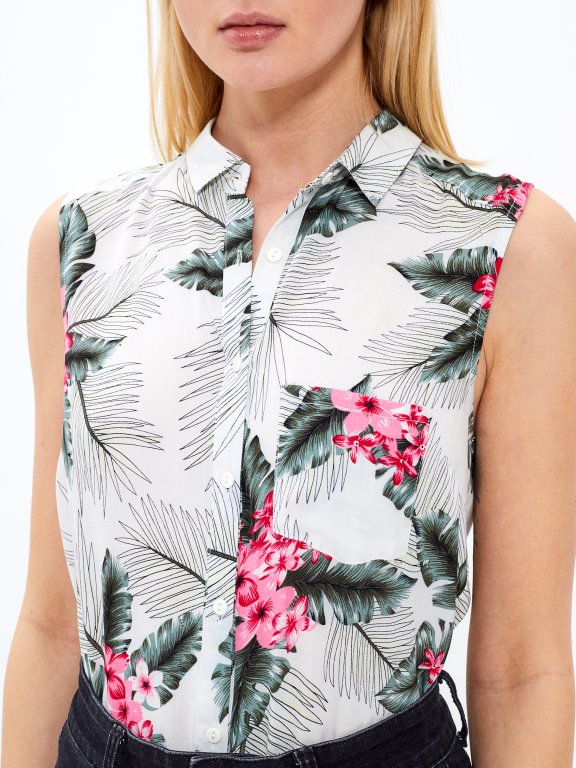Floral print viscose sleeveless shirt
