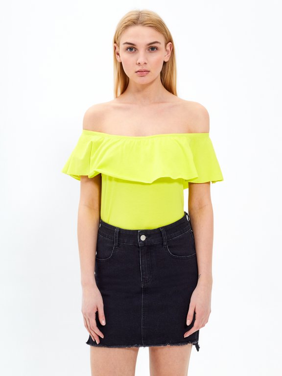 Off-the-shoulder bodysuit with ruffle