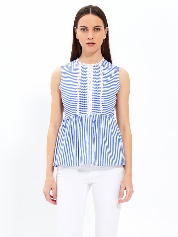 Striped peplum top with croched detail