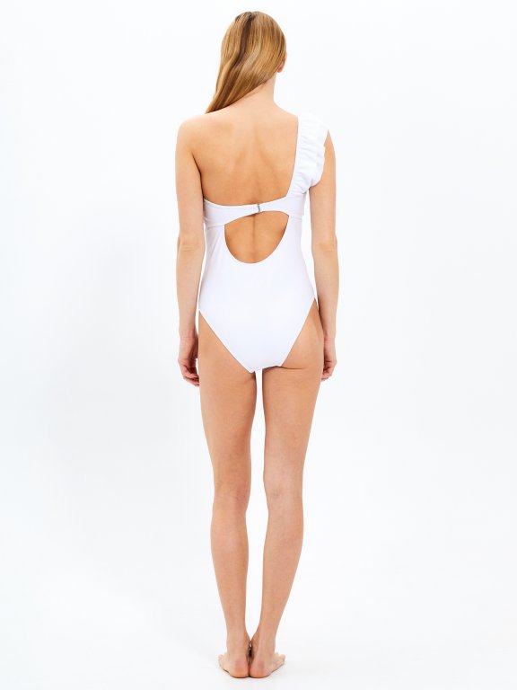 One-shoulder swimsuit with ruffles