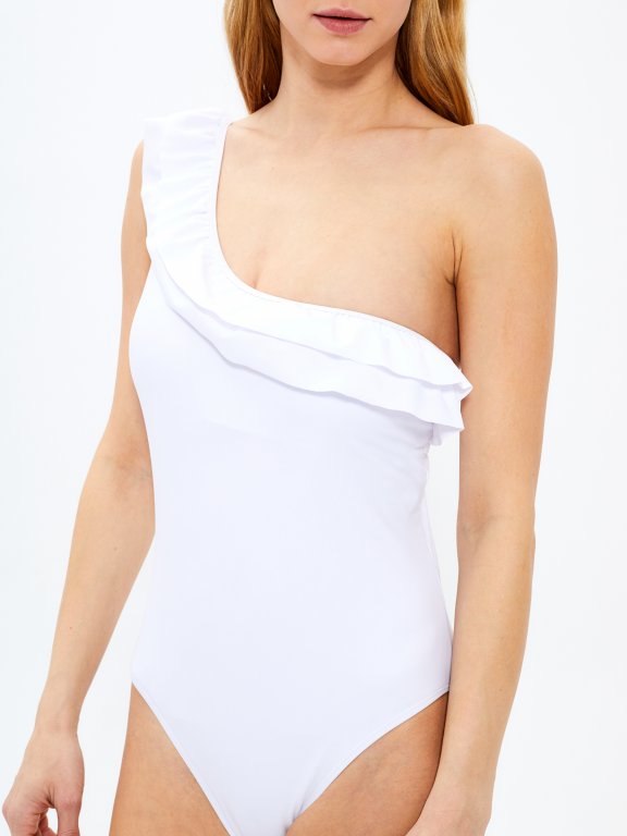 One-shoulder swimsuit with ruffles