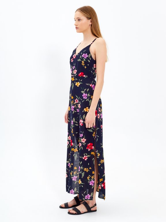 Długa sukienka na ramiączkach z nadrukiem kwiatowym